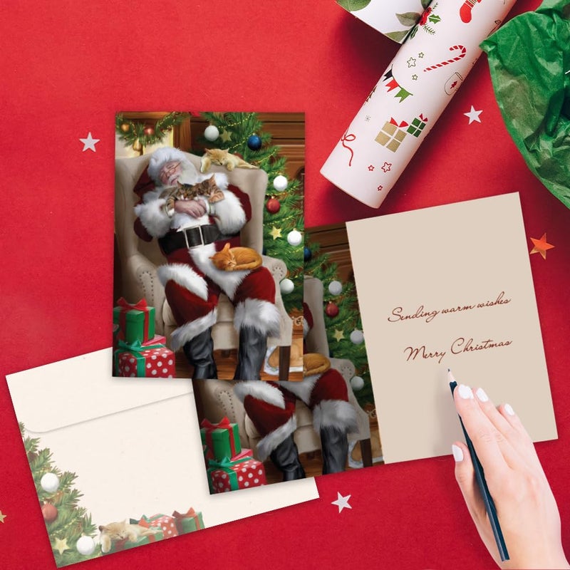 Tree-Free Greetings Christmas Cards and Envelopes, Set of 10, 5 x 7, Cat Nap Santa (HB93213) - Image 2
